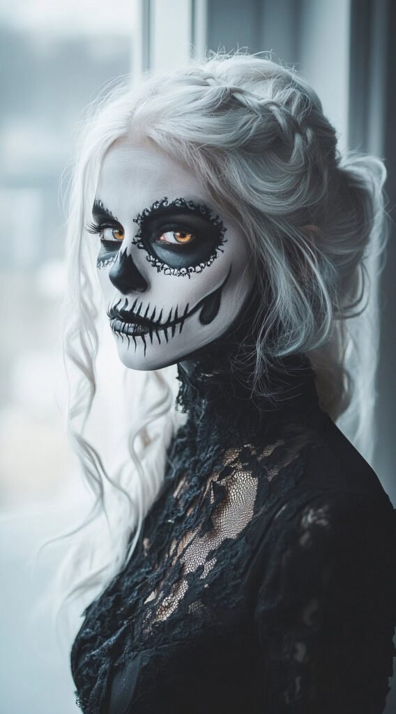Skeleton Bride – Low Messy Bun with Braids