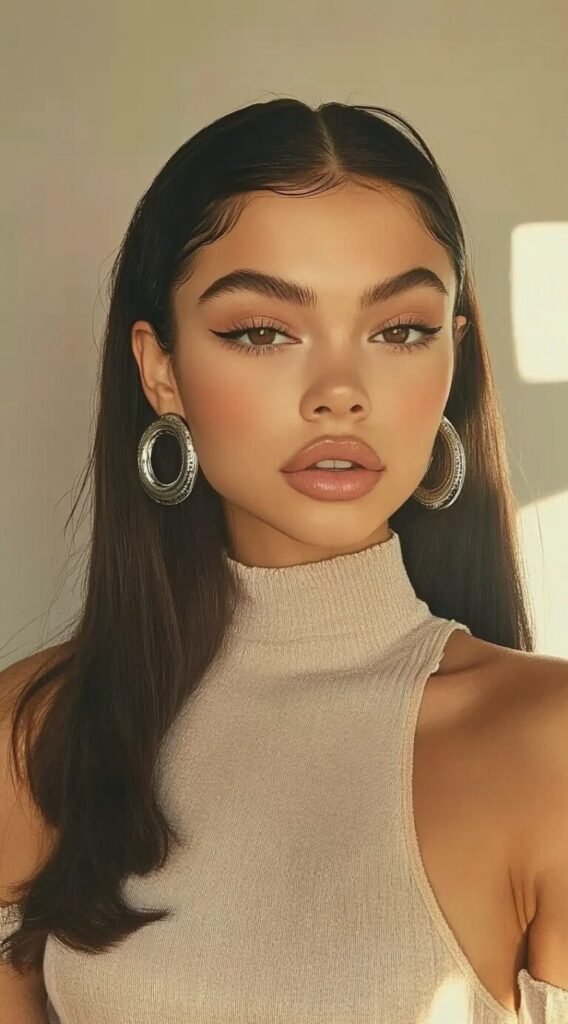 Sleek Middle-Parted Straight Hair