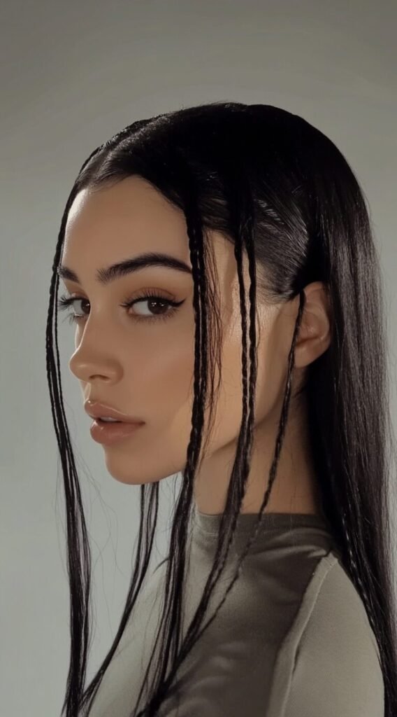 Sleek Straight Hair with Micro Braids