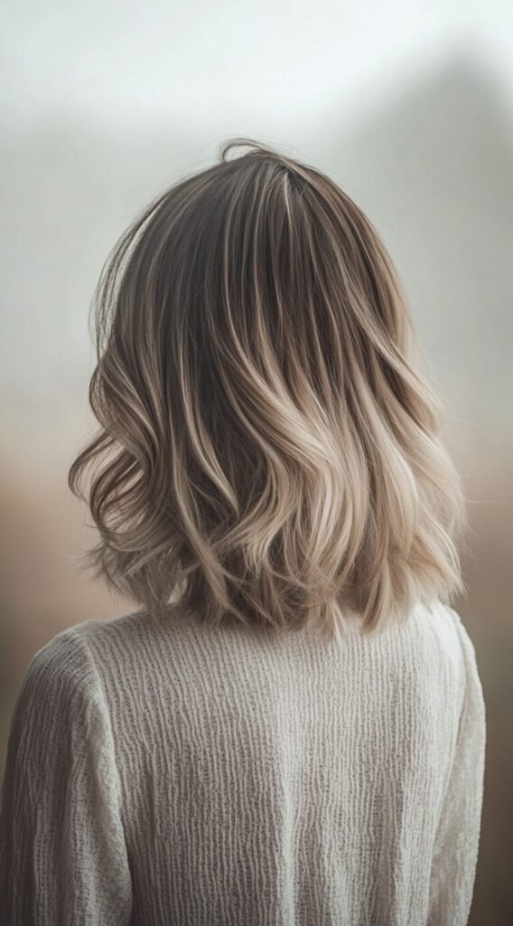 Soft Beige Blonde Balayage on Wavy Bob