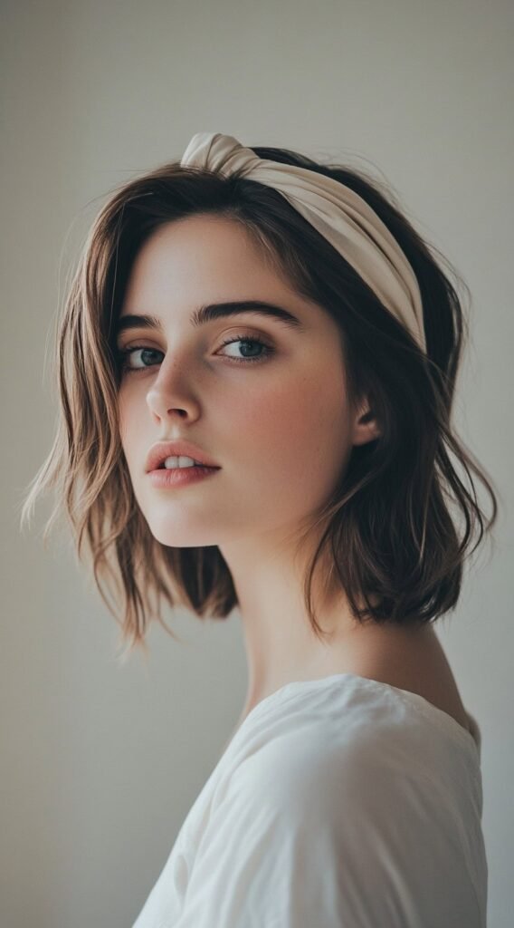 Soft Bob with a Knotted Cream Headband