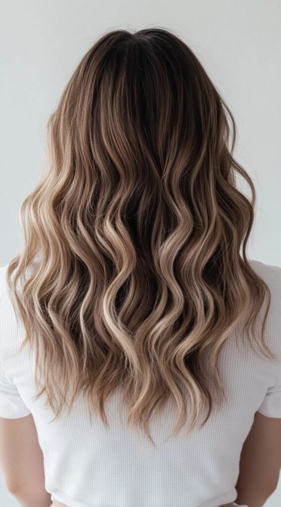 Soft Golden Blonde Balayage on Loose Waves