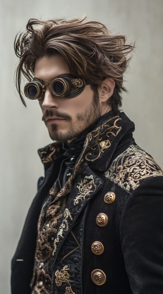 Steampunk Gentleman Tousled Sleek Waves with Goggles Accessory