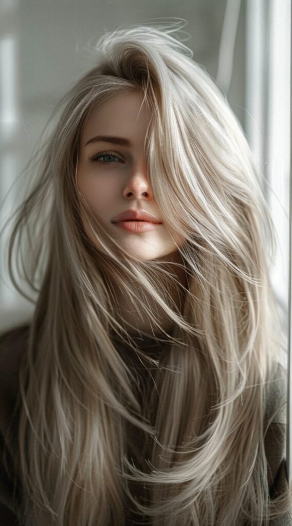 Straight Layered Hair with Side Bangs