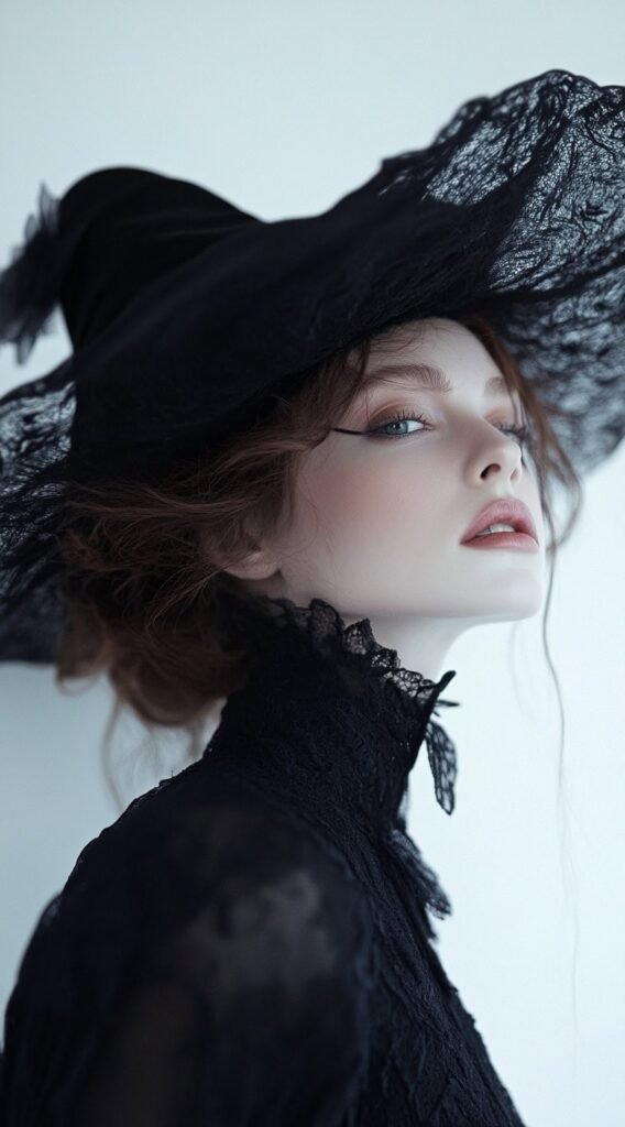 Victorian Witch – Wavy Updo with Witch Hat