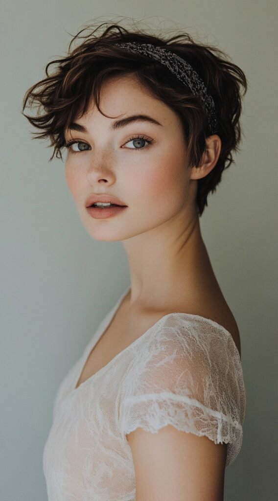 Textured Short Hair with a Sparkly Headband