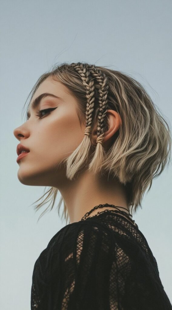 Tousled Bob with Two Side Braids
