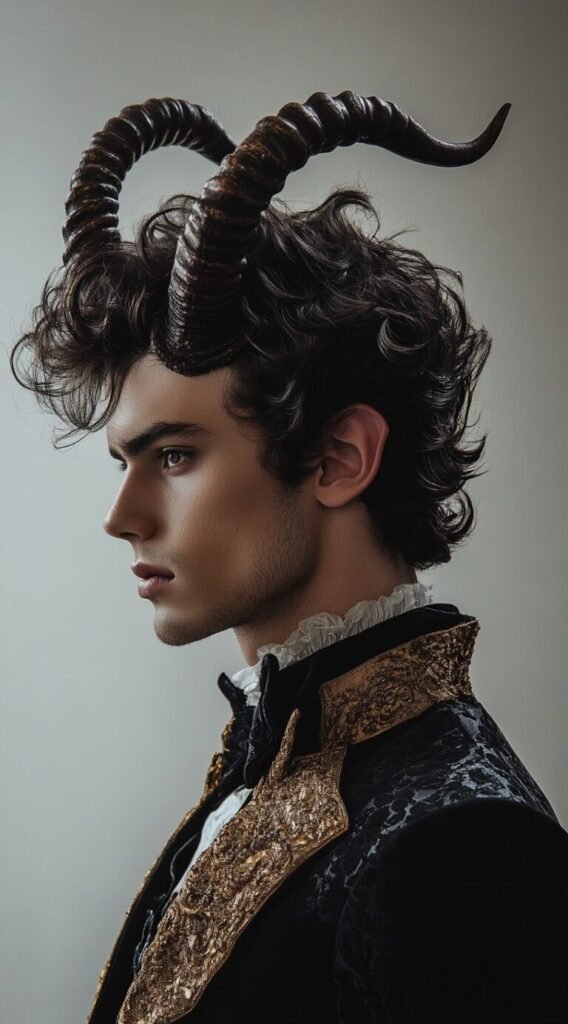 Victorian Devil Textured Curls with Horns