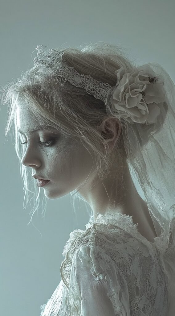 Zombie Bride – Disheveled Bun with Veil and Pins