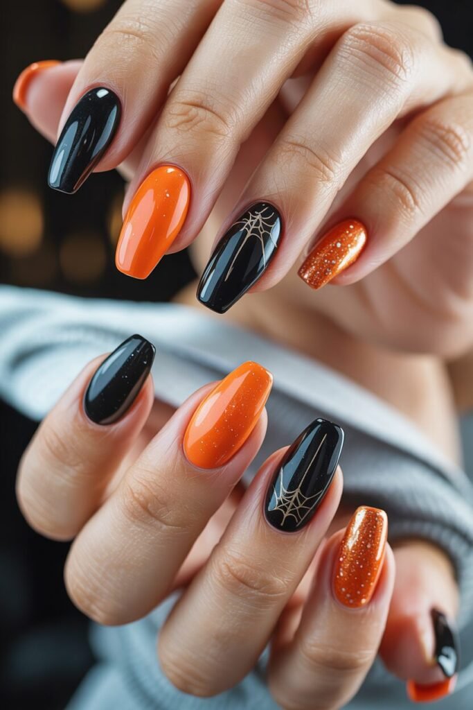 Classic Black and Orange Nails